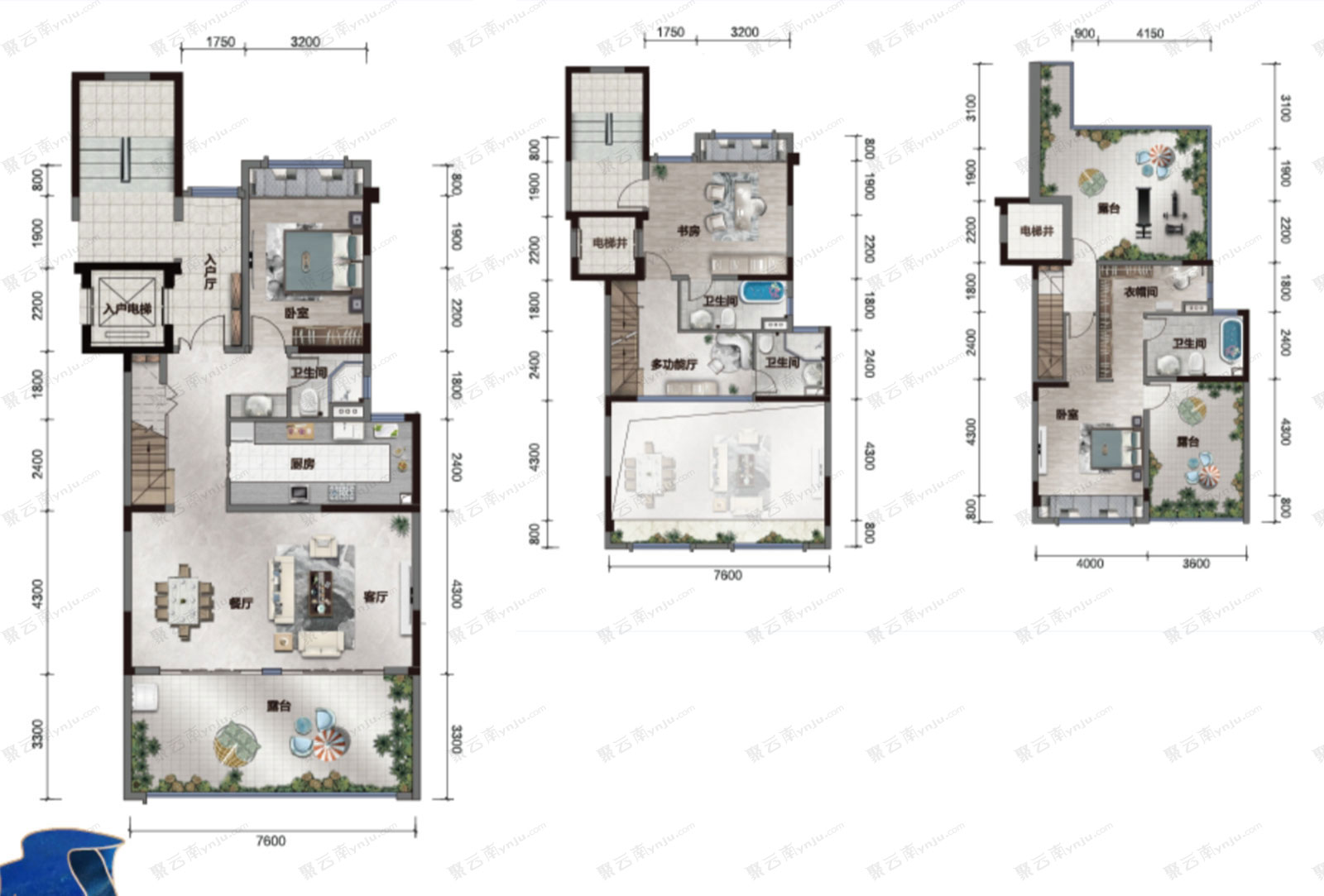 建水县海棠城C3户型 叠墅户型图_聚云南房产网 | YNJU.COM_红河州房地产专业导购平台