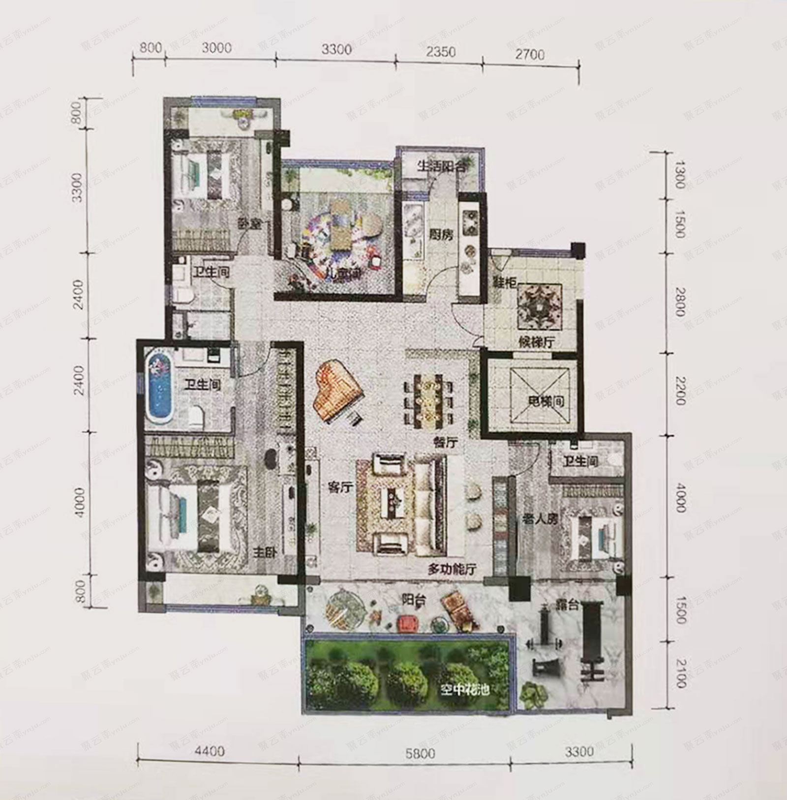 建水县海棠城A2户型偶数层户型图_聚云南房产网 | YNJU.COM_红河州房地产专业导购平台