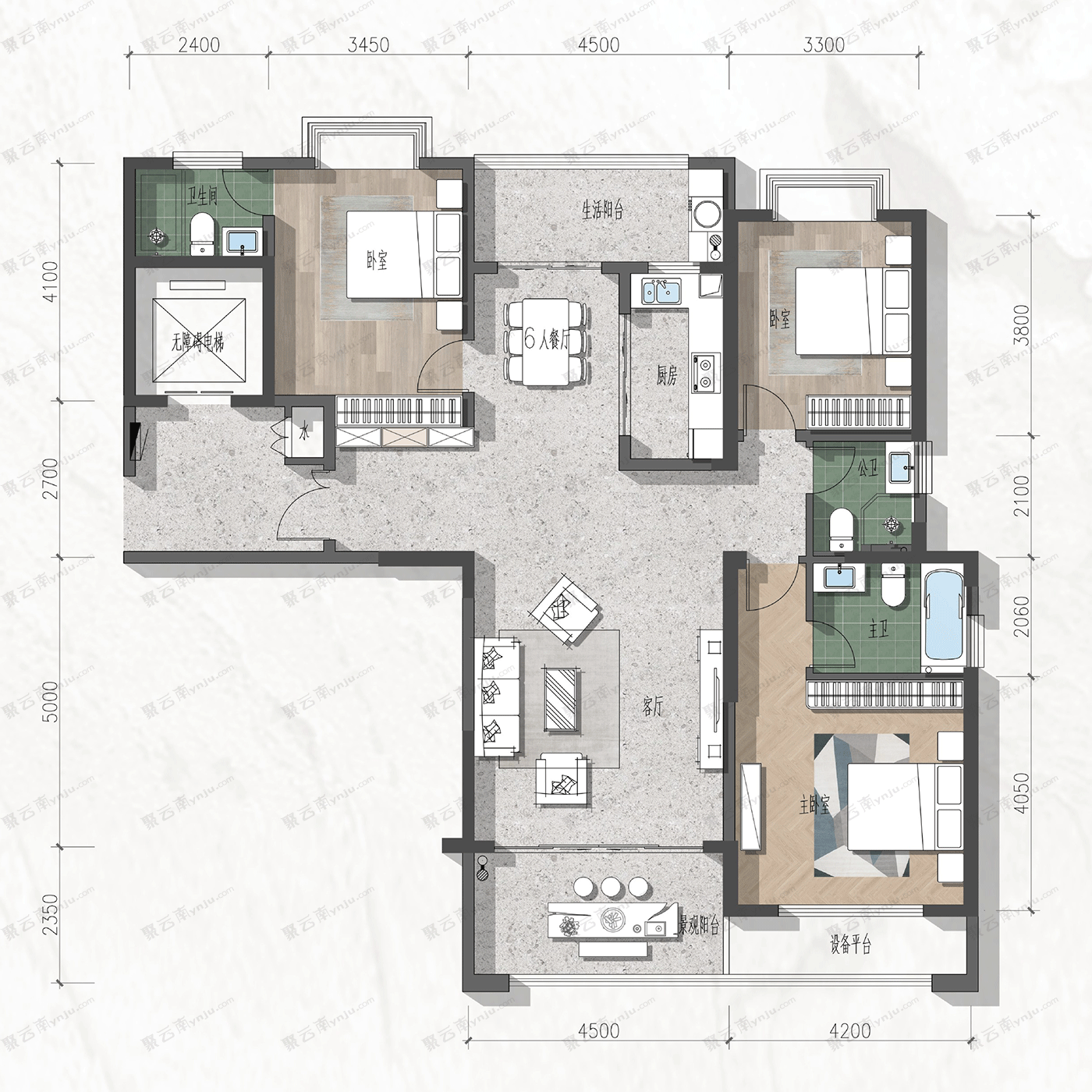 建水县华洲·驻月湾二期[住宅]B户型户型图_聚云南房产网 | YNJU.COM_红河州房地产专业导购平台