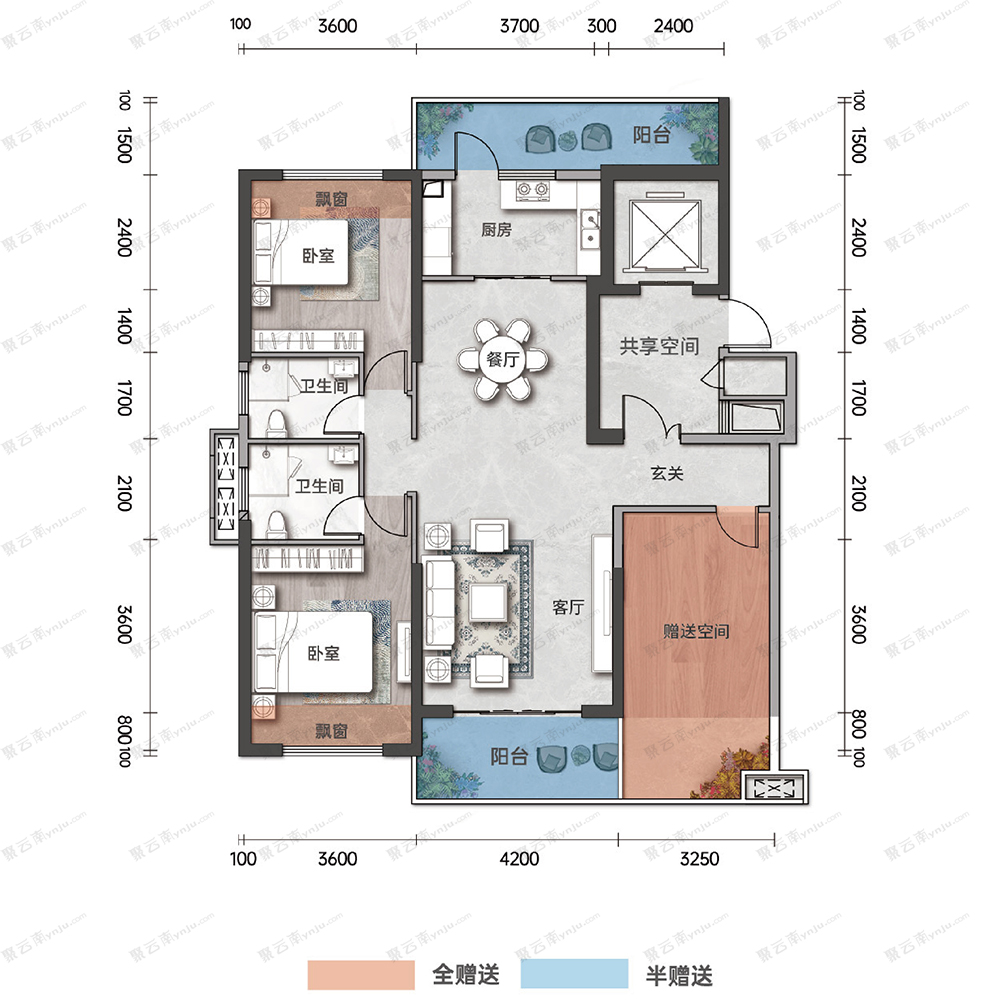 建水县中天华府·B区C1户型户型图_聚云南房产网 | YNJU.COM_红河州房地产专业导购平台